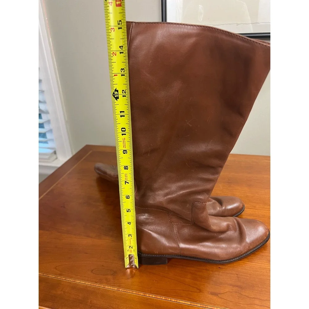 Talbots Womens Cognac Brown Leather Knee High Riding Boots Size 8 Made in Brazil